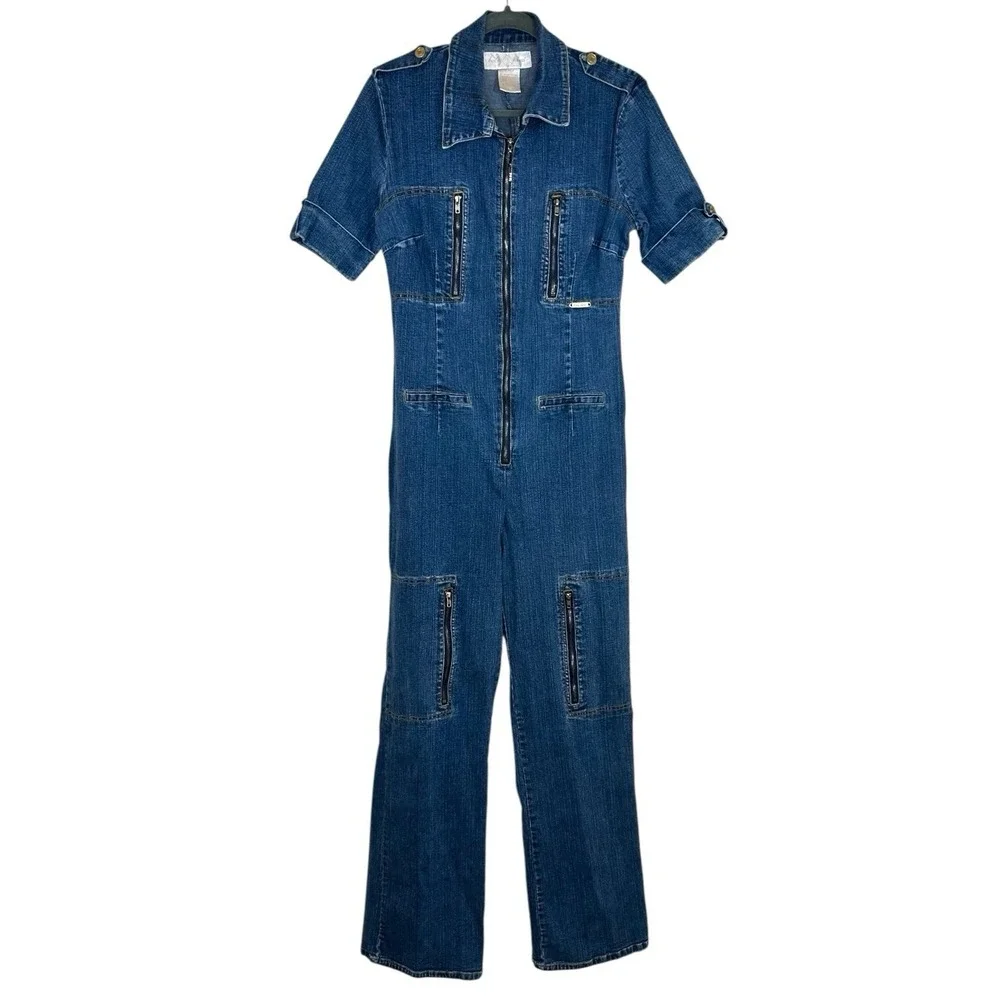 Vintage Baby Phat Denim‎ Jumpsuit Women's Size 13 Y2K Flare Leg Romper Catsuit M